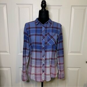 Arizona Blue To Purple Plaid Long-Sleeve Button Down Shirt